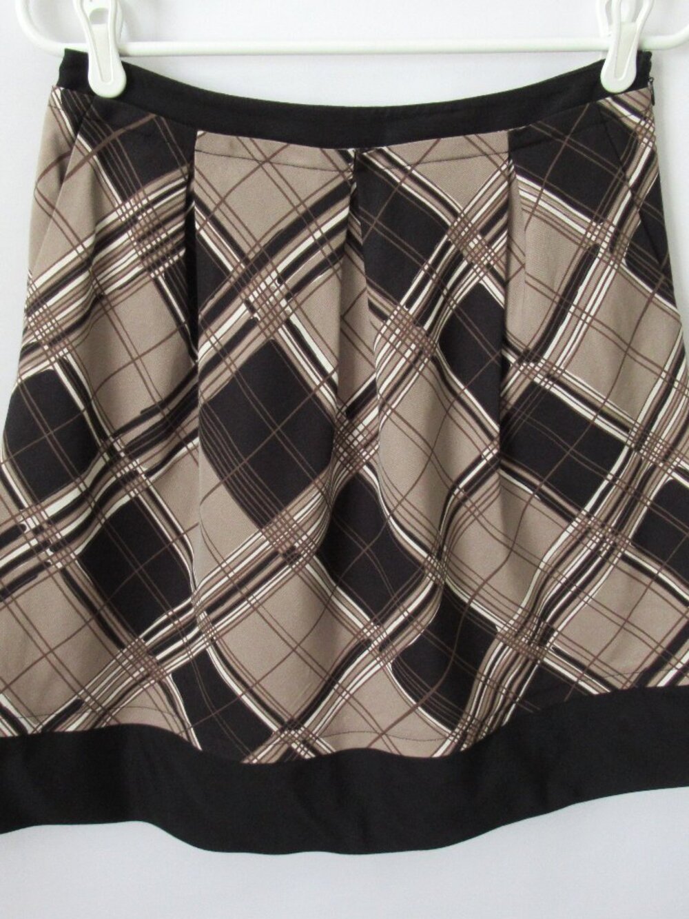 BCBGMaxazria brown black plaid cotton silk blend pleated lined skirt *Sz 4*